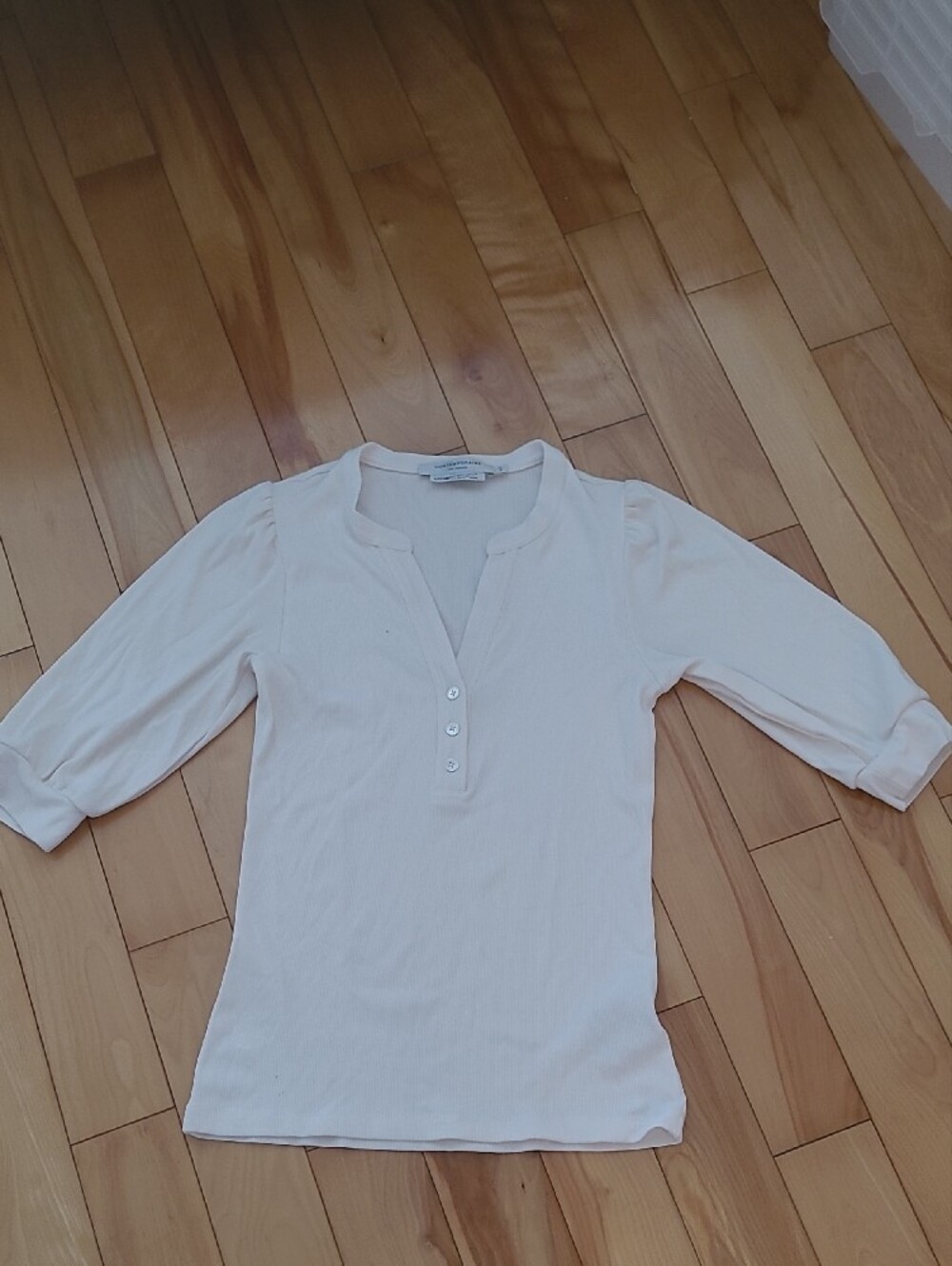Cream Henley Button-Front Top - Picture 2 of 3